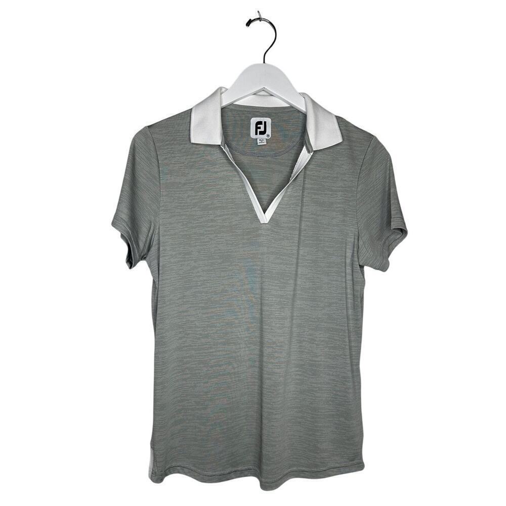 FootJoy Size M Women Birdseye Open Placket Golf Polo Preppy Shirt Gray Tennis